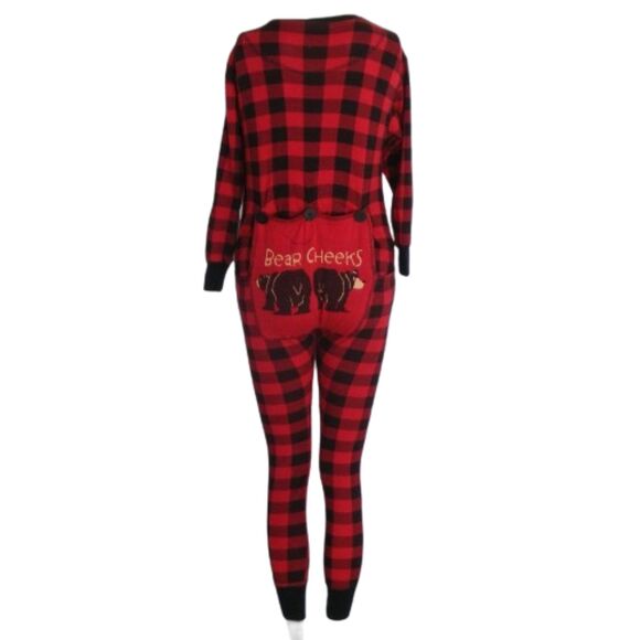 LAZY ONE Union Suit, XS, Bear Cheeks Flap Jack, Buffalo Plaid, Red/Black - Picture 1 of 10